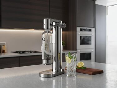 Aquafloow Содовий апарат з нержавіючої сталі для приготування газованої води з CO₂ циліндром (60 л), пляшка 0.8 л BPA-free з нержавіючою основою