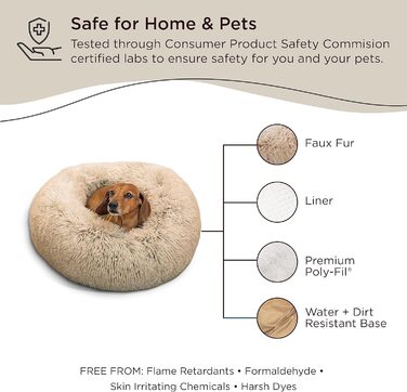 Круглий лежак для котів та собак Best Friends by Sheri - заспокійливий, машинного прання, бежевий, 58x58 см