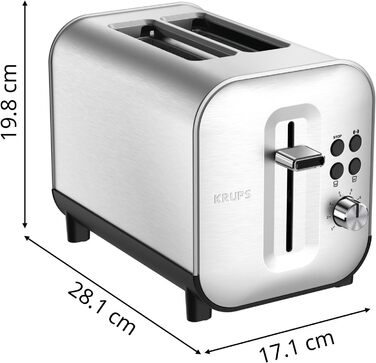 Krups KH682D Excellence Toaster | 8 Browning Levels | 4 Functions | 2-Slice Toaster | Lift Function | Removable Crumb Tray | 850 Watt | Brushed Stainless Steel