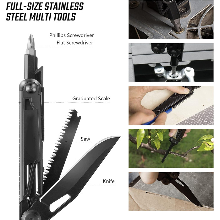 Swiss+Tech 16-in-1 Multi-Tool Pliers, Folding Multi-Tool Tool, Multifunctional Pliers with Scissors, Knife, Saw, Bottle Opener, Screwdrivers for Camping, Outdoor, Repairing, with Carrying Case