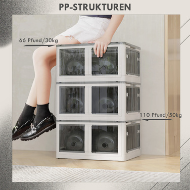 Outsunny Storage Box Chest 69L Stackable Cushion Box with Wheels Foldable Storage Box 5-Sided Access in White