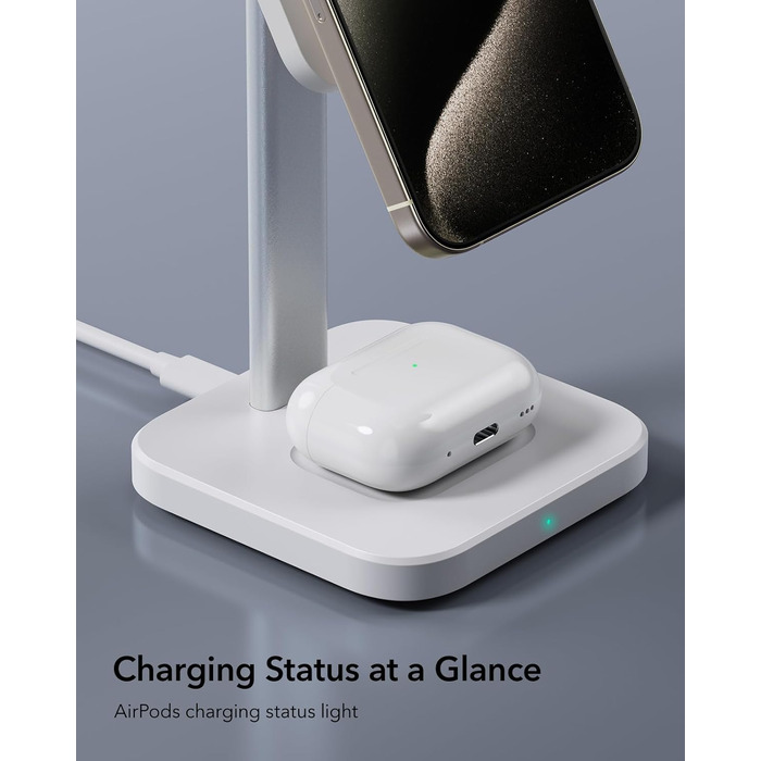 Зарядна станція 2-в-1 ESR MagSafe для Apple Watch та iPhone 17e/17/16/15/14/13/12, AirPods 4 - Біла
