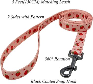 Нашийник та поводок для собак Комбі-ет, леопардовий принт, поліестер, 150 см, повід з панде, для маленьких собак (колір коричневий леопард), набір з сердечками та клубникою (M)