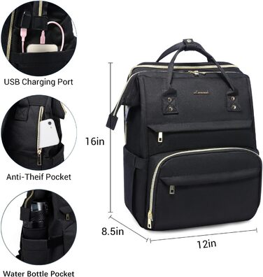 LOVEVOOK Рюкзак для жінок, шкільний рюкзак, рюкзак для ноутбука, водонепроникний, з USB-портом, для університету, школи, роботи, подорожей, темно-сірий, чорний, 17'