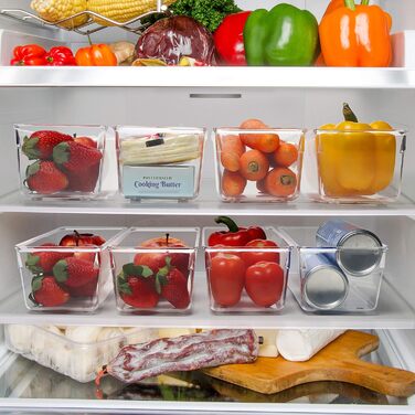 Kurtzy Refrigerator Organizer Box Set for Kitchen, Cabinets (8 Pcs) Plastic Organizer 20cm Long, Transparent Organization System for Bathroom, Pantry, Freezer, Kitchen Cabinet Organizer Drawer
