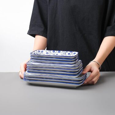 Набір тарілок Selamica, 6 шт., прямокутні, для закусок, десертів, суші, фруктів, 18 × 10.5 × 2 см (Вінтажно-блакитний)