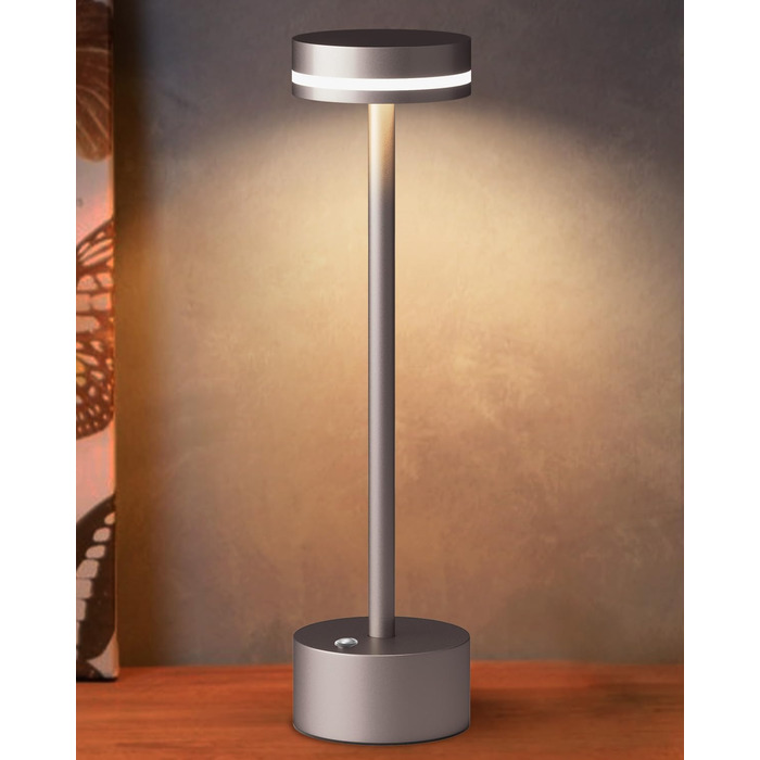 LED настільна лампа з акумулятором, бездротова, з торшером, сенсорне керування, алюмінієвий корпус, 3 режими димування, 4000mAh, 3000K, для обіднього столу, вітальні (срібна)