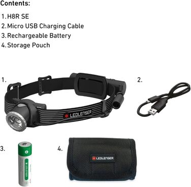 Ledlenser H8R SE LED Headlamp | Head Lamp 700 Lumens rechargeable | Headlight with 170-meter beam distance, focusable | 70 hours of runtime | Headlamp Set with battery, belt pouch, and USB cable Single