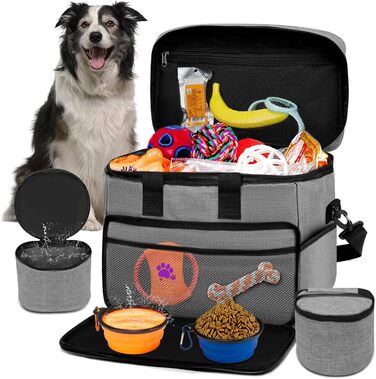 Набір для подорожей з собакою: великий рюкзак, 2 годівниці, контейнери для їжі (Сірий XL)