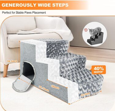 Сходинки для собак 3-ступеневі з будиночком для котів та пандусом для собак. Неслизькі сходи з високощільну піну для маленьких/середніх собак, легко чистяться