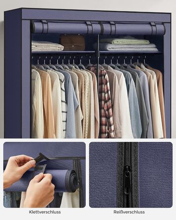 SONGMICS Storage Cabinet, Portable, with Hanging Rod, Folding, Wardrobe, Bedroom, Office, 140 x 43 x 174 cm, RYG02GY (Dark Blue)