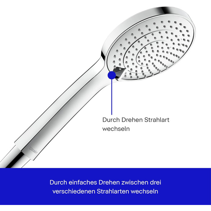 Душова лійка Duravit Universal з 3 режимами (Rain, Intense, Soft), ручна душова насадка Ø 110 mm, економія води MinusFlow, легко чиститься, хром