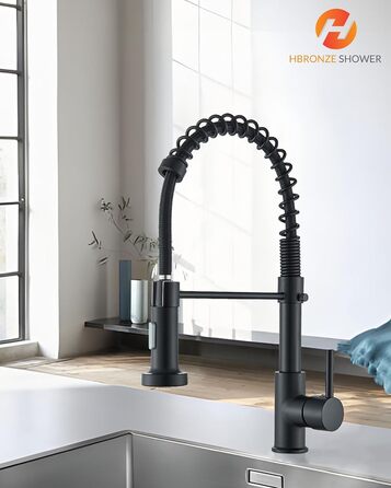 Кухонний змішувач Hbronzeshower з висувною лійкою, 360° обертання, нержавіюча сталь, матове нікель, для кухні