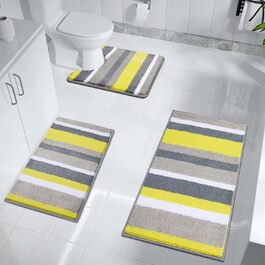 Pauwer Non-Slip Bath Mats Set, 3-Piece Bath Rug Soft Microfiber Absorbent Bathroom Rug Machine Washable Bath Mat for Bathroom Living Room (Yellow) Yellow 50 x 80 cm + 45 x 65 cm + 50 x 60 cm