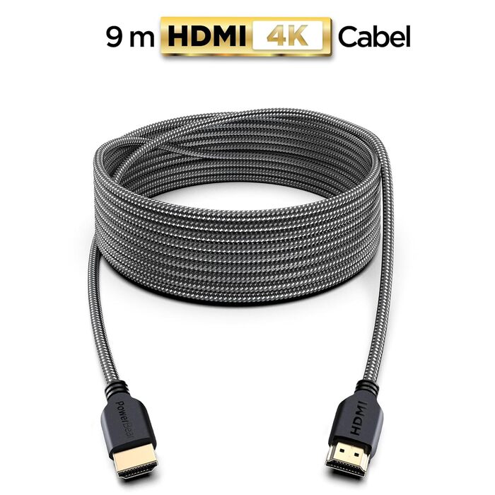 Кабель HDMI PowerBear, 9 м, 4K, 4K, нейлонова оплетка, Gold Connectors, підтримка ARC, CL3, для ноутбука, монітора, PS5, PS4, Xbox One, Fire TV, Apple TV