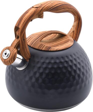 Чайник Teekessel Herd 3.2 л з нержавіючої сталі, для плити (газ, електрика), з дерев'яною ручкою, чорний