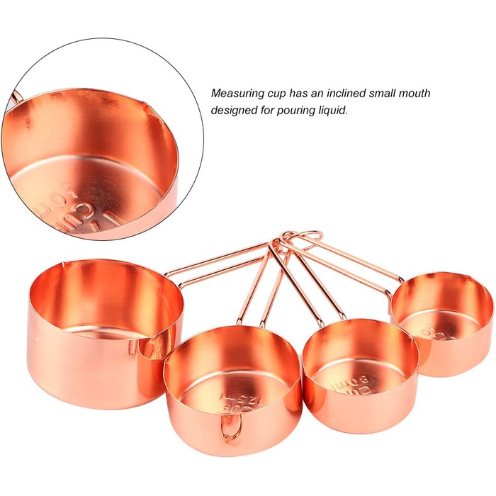 8-Piece Measuring Cup and Spoon Set, Stainless Steel Measuring Spoons with Buckle, Kitchen Baking Accessories for Milk-Tea Shops, Bars, Cafés, Kitchen Utensils (Color: Rose Gold)