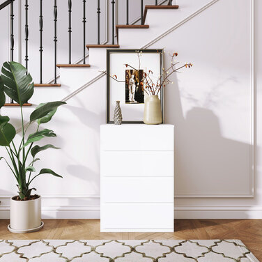 HOMCOM Chest of Drawers, Sideboard with 4 Drawers, Tip-Resistant Office Cabinet in White, 55 x 33 x 80 cm, ideal for living and working areas