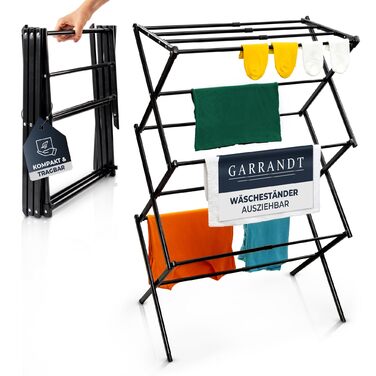 Сушарка для білизни складана, міцна, 6 рівнів, чорна (біла/чорна) - для балкону та дому