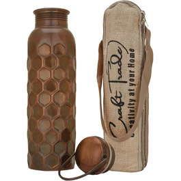 Trade Trinkwasserflasche Kupfer - Drinking Water Bottle Copper - Pure Naturally Bottle Water Bottle with Lid and Carrying Bag 34oz/1000 ml Leak-Proof Ayurveda Copper Bottle for Office and Yoga (Black, 1)