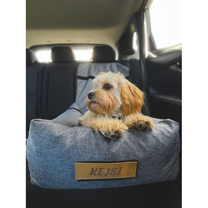 Крісло-ліжко для собак Petsen з іменем, сіре. Зручне автокрісло для собак маленьких порід, автоліжко з ліжком та поводок.