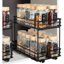 VINATO Висувна полиця для спецій на 2 яруси – органайзер для кухні з роликовими направляючими, підставка для спецій у шафку, полиця для спецій без свердління (26x15x21,8 см)