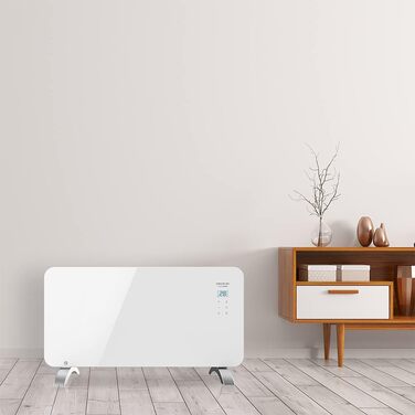 Конвектор Cecotec Ready Warm 6670 Crystal Connection з скляною панеллю, 1000 Вт, WiFi, термостат, таймер, підставка, для ванної кімнати (IP24), тихий, білий