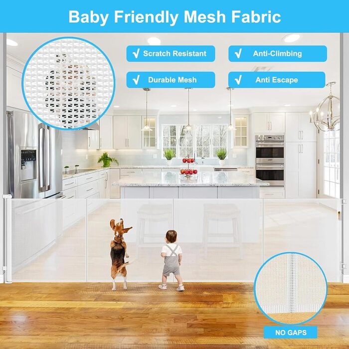 Adjustable Baby Gate with Lock - Expandable Pet Barrier, 150cm Width, 83cm Height, 300cm Total Length (White)