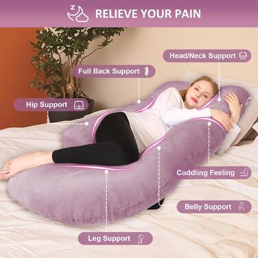 Подушка для вагітних Chilling Home J-подібної форми, подушка для тих, хто спить на боці, подушка для годування, велика подушка для підтримки, подушка для жінок та тих, хто спить на боці (рожевий, сірий)