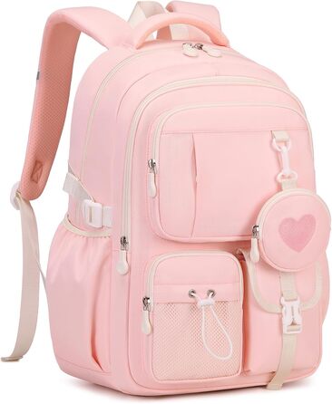 Шкільний рюкзак для дівчаток 1-5 класів з милим гаманцем, стильний рюкзак для школи та подорожей (рожевий)