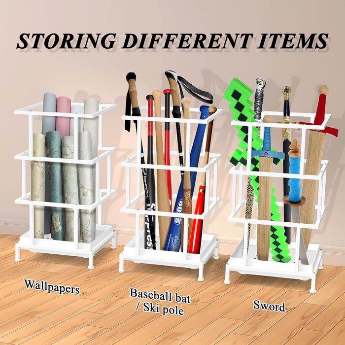 Металева підставка для парасольки Alyoen з водозбірником та регульованими ніжками, 26.5 x 21.5 x 47.5 см, для великих та маленьких парасольок, білий колір