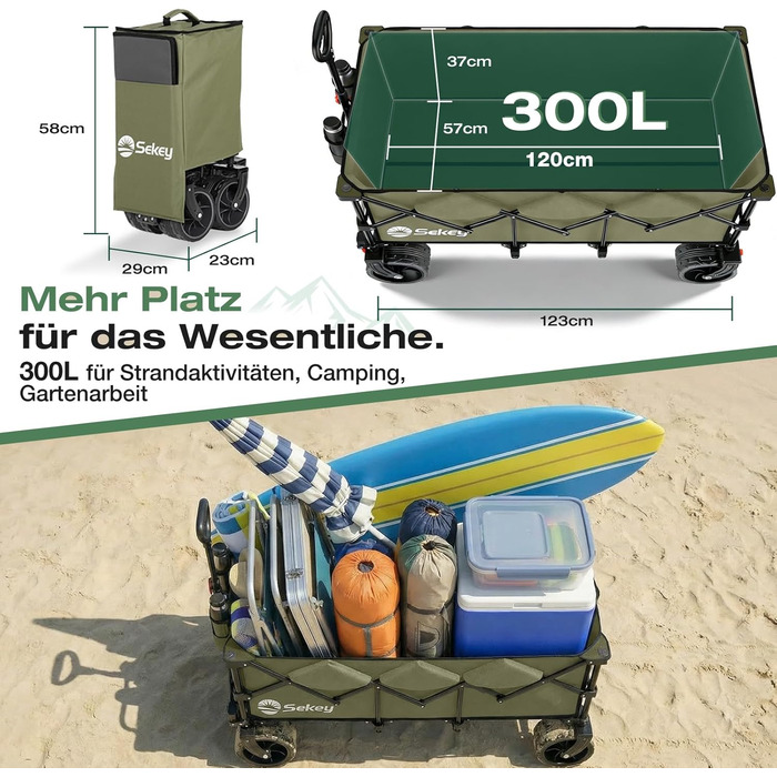 Бомбовоз Sekey XXXL, 300л, 200кг, для великих сімей, з великими колесами, розкладний, оливковий