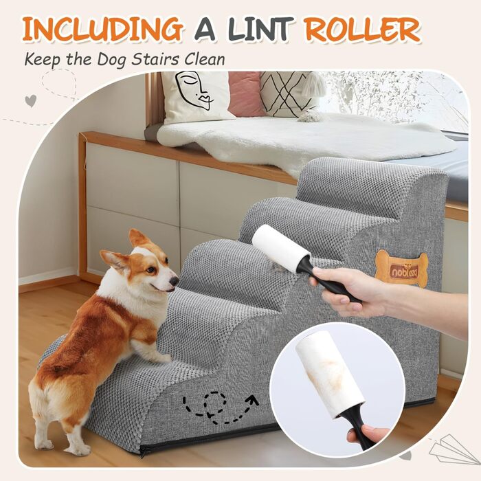 Сходинка для собак Nobleza з 5 сходинками, з роликом для шерсті - для маленьких собак