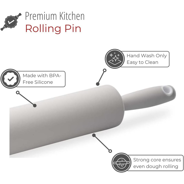 HusMait Silicone Rolling Pin – Premium Kitchen Baking Stick for Rolling and Baking – Ideal for Making Dough, Bread, and Pizza