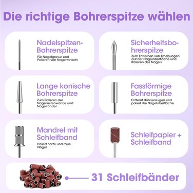 Електричний фрезер для нігтів 11 в 1, професійний, для гель та акрил, регулювання швидкості, манікюр та педикюр, фіолетовий