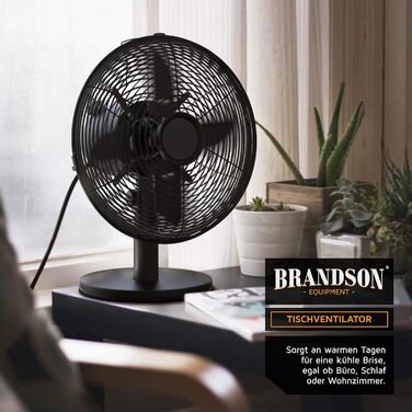 Настільний вентилятор Brandson з мідним дизайном: 3 швидкості, осциляція 80°, кут нахилу 40°, міцний металевий корпус (чорний матовий)
