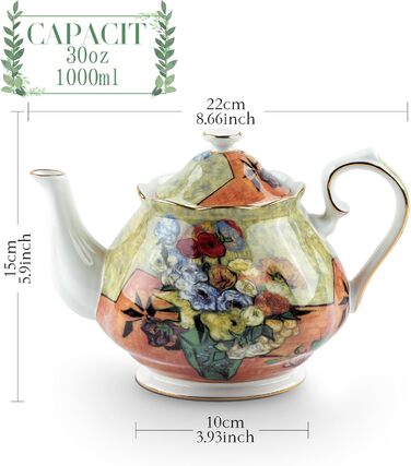 Порцелянова чайник 1 л Vintage Floral з кісткового фарфору, біла троянда, чайник-кавник Sternenhimmel для чайної вечірки, подарунок, квіткові вази