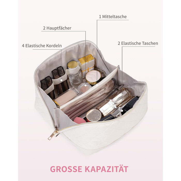 Косметичка для подорожей Wandering Nature для жінок: велика, водонепроникна, з відділенням для пензликів (Beige)