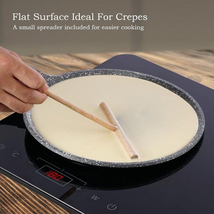 ROSSETTO Crepe Pan Induction 26cm Pancake Pan with PFAS-free Ceramic Coating, Pancake Pan Inner Diameter 24 cm, Die-Cast Aluminum Fry Pan, Suitable for All Cooktops, Sanstone Grey 24cm