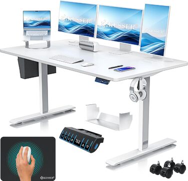 Електричний регульований стіл KESSER 160x70 см з USB, пам'яттю, роликами, для дому та офісу