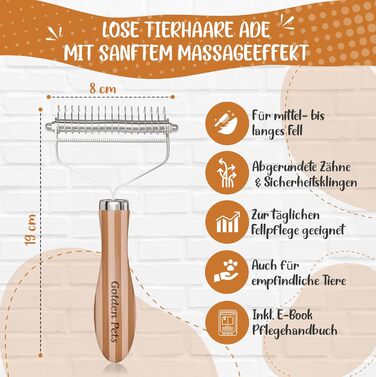 Щітка для підшерстка собак та котів TESTURTEIL, бамбук 2в1, M-L | Видаляє підшерсток та ковтуни