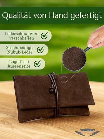 Premium Tobacco Pouch made of Wild Leather - Separate Paper & Filter Compartment - Handcrafted Tobacco Bag - High-Quality Rolling Pouch for Tobacco (Dark Brown)