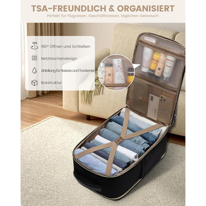 LOVEVOOK Рюкзак ручної поклажі, 40L, для подорожей та бізнесу, чорний