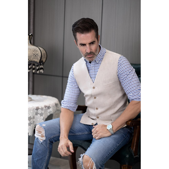 Елегантна жилетка для чоловіків Solovedress: літня жилетка з льону для весілля та свят, XXL, темно-синій