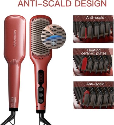 Випрямляч для волосся Megawise Pro Keramik-Ionen з швидким нагрівом, захистом від опіків та автоматичним вимкненням (червоний)