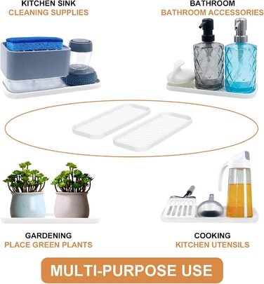 Тримач для мила з силікону для раковини, органайзер для кухні, ванної, туалетного столика, столу, зберігання губки, мила, щітки, макіяжу, пляшки, довговічний, 2 шт (23.5 x 9.5 x 1.4 см, Білий)