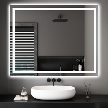 Дзеркало для ванної кімнати з LED-підсвічуванням Dripex, 50x70 см, сенсорне керування, протитуманне покриття, холодний білий світ, енергозберігаюче