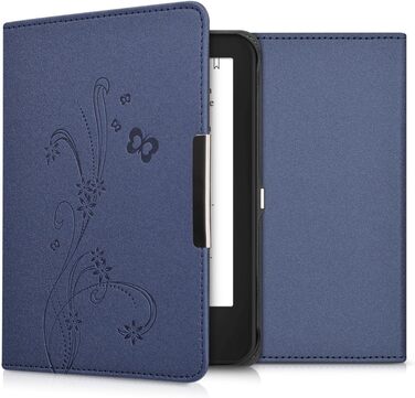 Чохол-книжка kwmobile для Tolino Shine 2 HD - Чохол для електронного читача з квітковим принтом (підрісники, метелики) білий/чорний/темно-синій