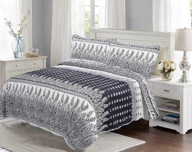 Літній комплект постільної білизни Marina Decoration з покривалом та двома наволочками, візерунок «Квіткові гілки», розмір King