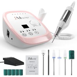 Nagelfräser JCMaster Profi: Електрична шліфувальна машинка для нігтів з педаллю, 35000 об/хв, 6 біт, сенсорне керування (Рожевий)